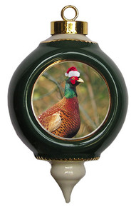 Pheasant Victorian Green and Gold Christmas Ornament