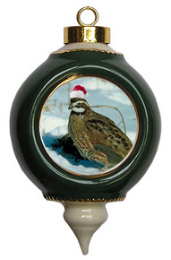 Quail Victorian Green and Gold Christmas Ornament