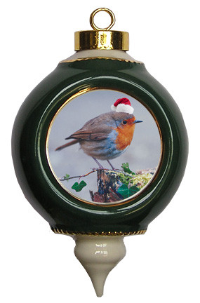 Robin Victorian Green and Gold Christmas Ornament