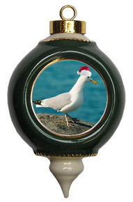 Seagull Victorian Green and Gold Christmas Ornament