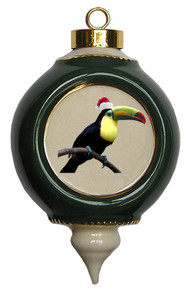 Toucan Victorian Green and Gold Christmas Ornament