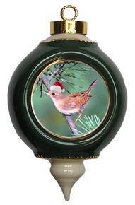 Wren Victorian Green and Gold Christmas Ornament