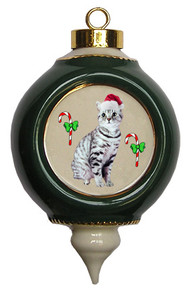 American Shorthair Cat Victorian Green & Gold Christmas Ornament