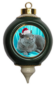 British Shorthair Cat Victorian Green & Gold Christmas Ornament