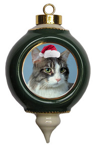 Cat Victorian Green & Gold Christmas Ornament