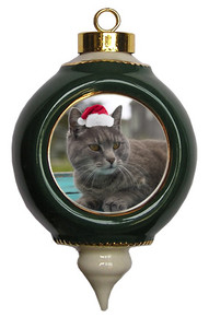 Cat Victorian Green & Gold Christmas Ornament