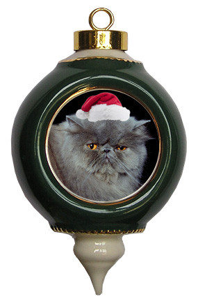 Persian Cat Victorian Green & Gold Christmas Ornament
