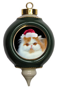 Persian Cat Victorian Green & Gold Christmas Ornament