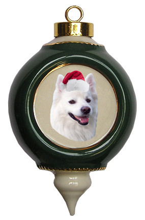 American Eskimo Dog Victorian Green & Gold Christmas Ornament