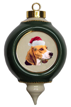 Beagle Victorian Green & Gold Christmas Ornament