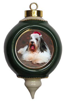 Bearded Collie Victorian Green & Gold Christmas Ornament