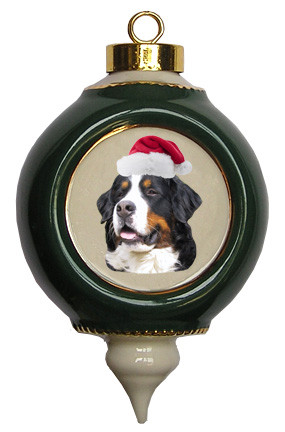 Bernese Mountain Dog Victorian Green & Gold Christmas Ornament