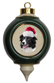 Border Collie Victorian Green & Gold Christmas Ornament