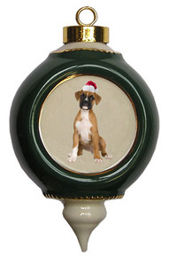 Boxer Victorian Green & Gold Christmas Ornament