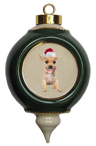 Chihuahua Victorian Green & Gold Christmas Ornament
