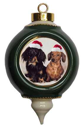 Dachshund Victorian Green & Gold Christmas Ornament