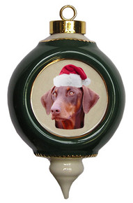 Doberman Victorian Green & Gold Christmas Ornament