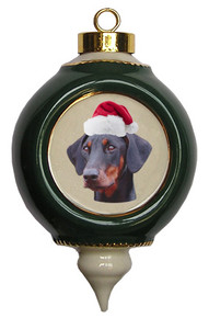 Doberman Victorian Green & Gold Christmas Ornament