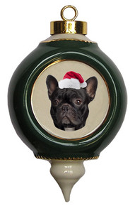 French Bulldog Victorian Green & Gold Christmas Ornament