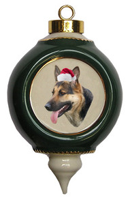 German Shepherd Victorian Green & Gold Christmas Ornament