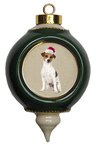 Jack Russell Terrier Victorian Green & Gold Christmas Ornament