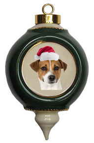 Jack Russell Terrier Victorian Green & Gold Christmas Ornament