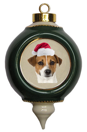 Jack Russell Terrier Victorian Green & Gold Christmas Ornament