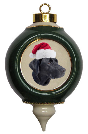 Black Labrador Retriever Victorian Green & Gold Christmas Ornament