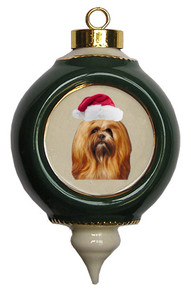 Lhasa Apso Victorian Green & Gold Christmas Ornament