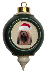 Lhasa Apso Victorian Green & Gold Christmas Ornament