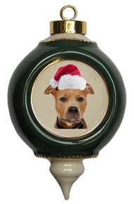 Pitbull Victorian Green & Gold Christmas Ornament