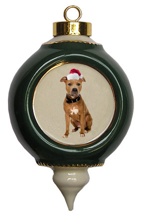 Pitbull Victorian Green & Gold Christmas Ornament