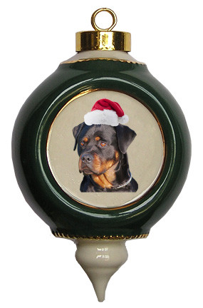 Rottweiler Victorian Green & Gold Christmas Ornament