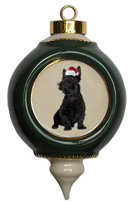 Scottish Terrier Victorian Green & Gold Christmas Ornament