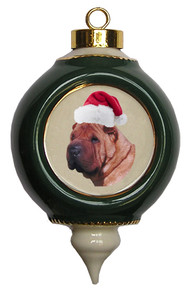 Shar Pei Victorian Green & Gold Christmas Ornament