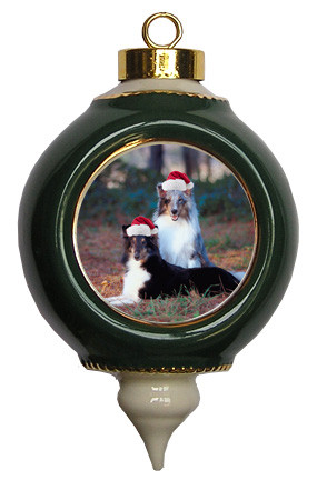 Shetl& Sheepdog Victorian Green & Gold Christmas Ornament