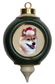 Shiba Inu Victorian Green & Gold Christmas Ornament