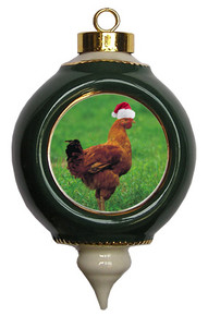 Chicken Victorian Green and Gold Christmas Ornament