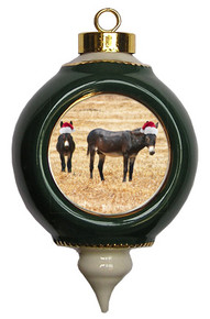 Donkey Victorian Green and Gold Christmas Ornament