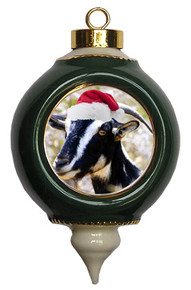 Goat Victorian Green and Gold Christmas Ornament