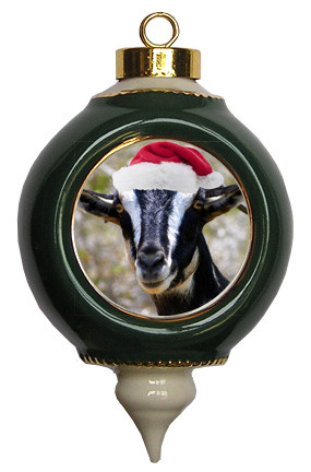 Goat Victorian Green and Gold Christmas Ornament