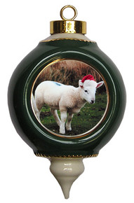 Lamb Victorian Green and Gold Christmas Ornament