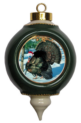 Turkey Victorian Green and Gold Christmas Ornament