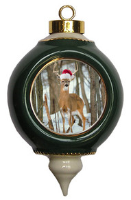 Deer Victorian Green and Gold Christmas Ornament