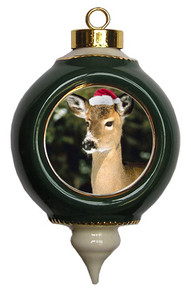 Deer Victorian Green and Gold Christmas Ornament