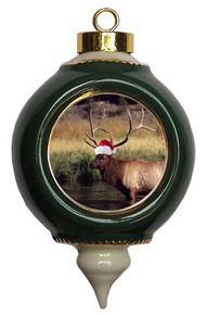 Elk Victorian Green and Gold Christmas Ornament