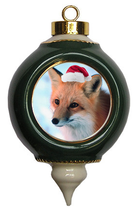 Fox Victorian Green and Gold Christmas Ornament