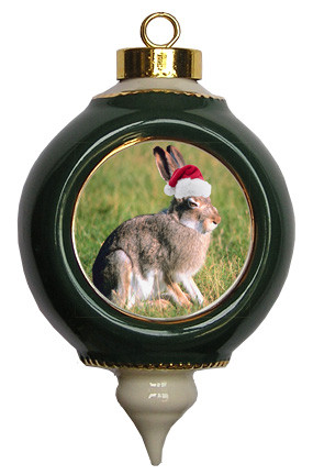 Rabbit Victorian Green and Gold Christmas Ornament