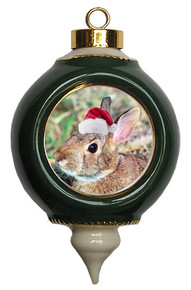 Rabbit Victorian Green and Gold Christmas Ornament