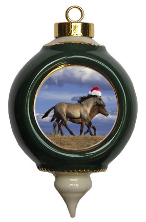Horse Victorian Green and Gold Christmas Ornament